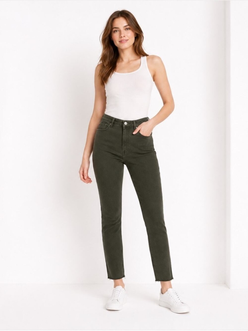 Paige Hoxton slim sierra green high rise jeans pants